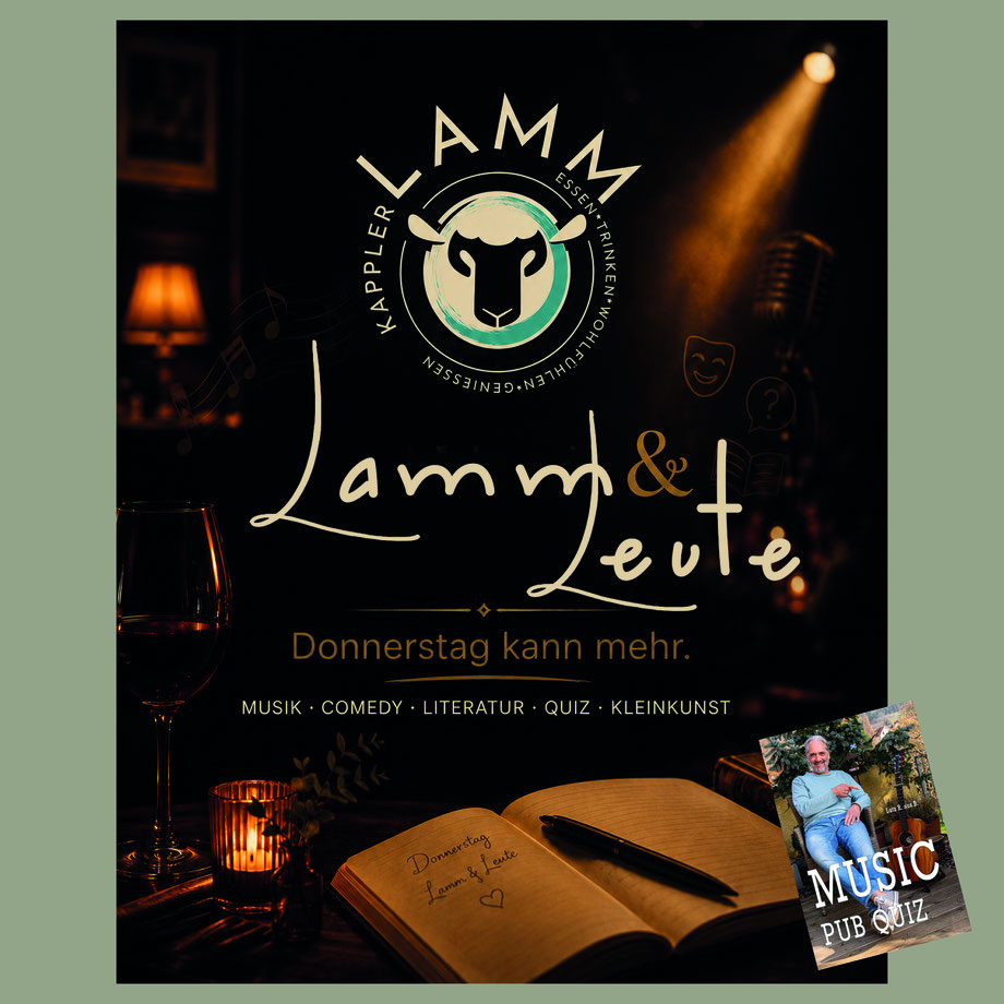 Flyer Lamm und Leute mit Musik, Comedy, Literatur, Quiz und Kleinkunst